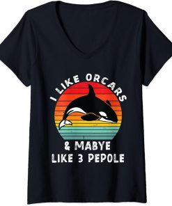 Womens I Like Orcas and Maybe 3 People Vintage Orca Killer Whale V-Neck T-Shirt