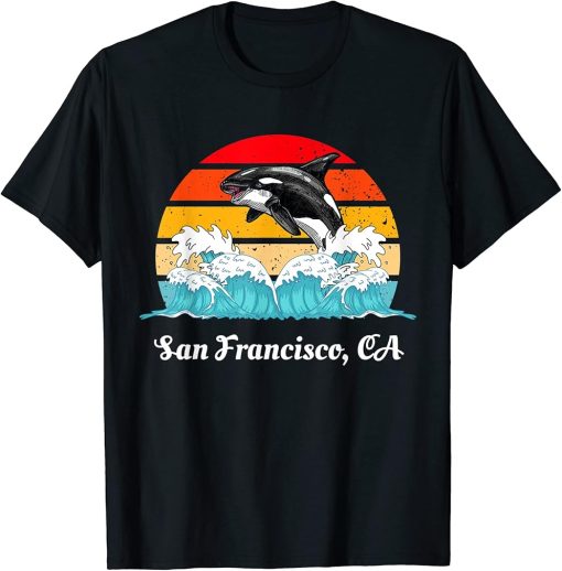 Vintage San Francisco CA Distressed Orca Killer Whale Art T-Shirt