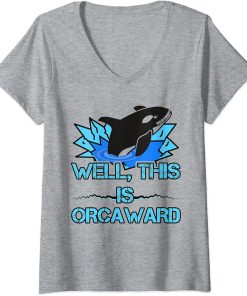 Womens Funny Orca Whale Breaking Through Ice Fishing Hole Orcaward V-Neck T-Shirt