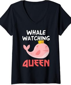 Womens Funny Whale Watching Queen Ocean Water Marine Biology Orca V-Neck T-Shirt