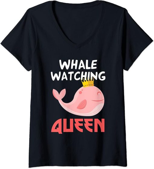 Womens Funny Whale Watching Queen Ocean Water Marine Biology Orca V-Neck T-Shirt