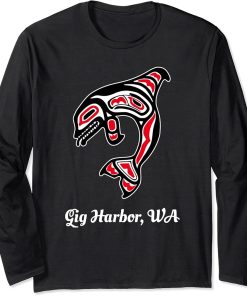 Native American Gig Harbor WA Red Orca Killer Whale Long Sleeve T-Shirt