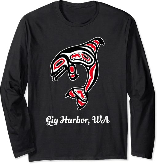 Native American Gig Harbor WA Red Orca Killer Whale Long Sleeve T-Shirt